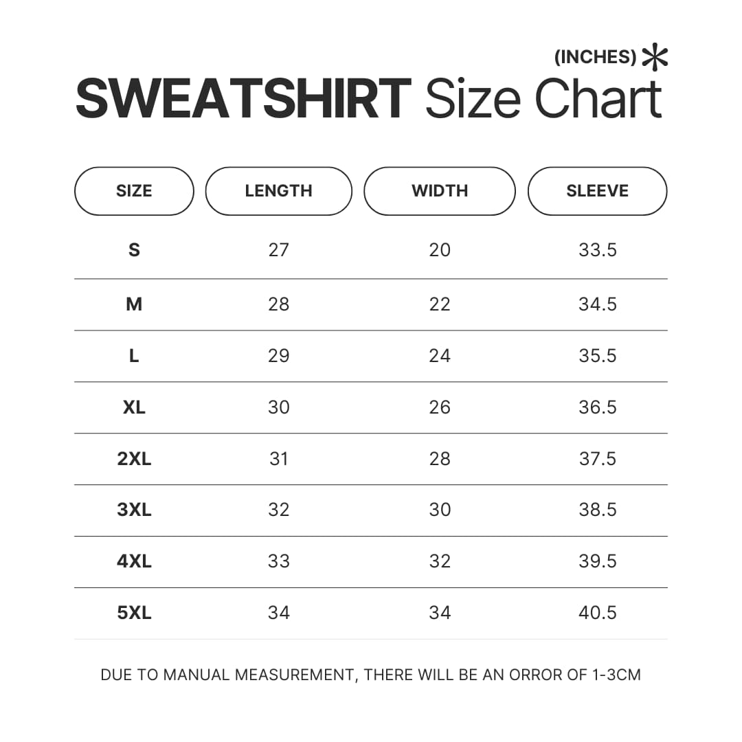 Sweatshirt Size Chart - Illenium Shop